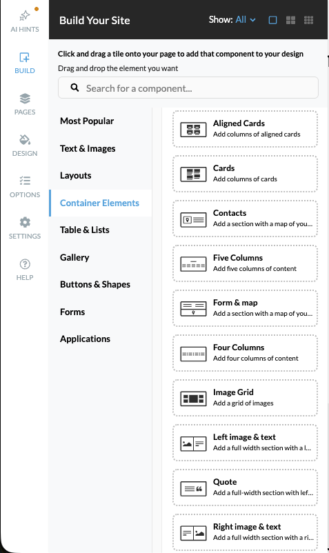 Container Elements panel